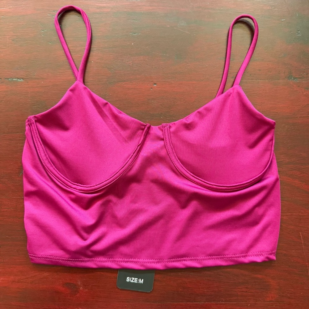 NWT 21 SAINTS CORSET CAMISOLE CROP TANK, BURGUNDY, MEDIUM